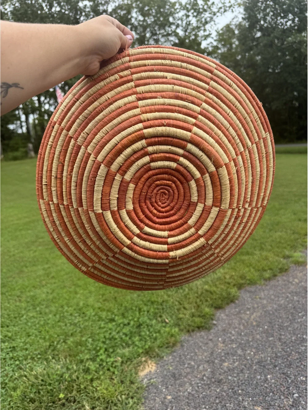 Handwoven Orange and Beige Decorative Woven Basket/Wall Hang Tray